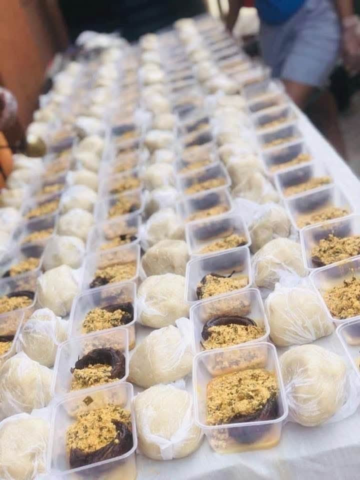 Hundreds of meals packed and laid out ready for distribution